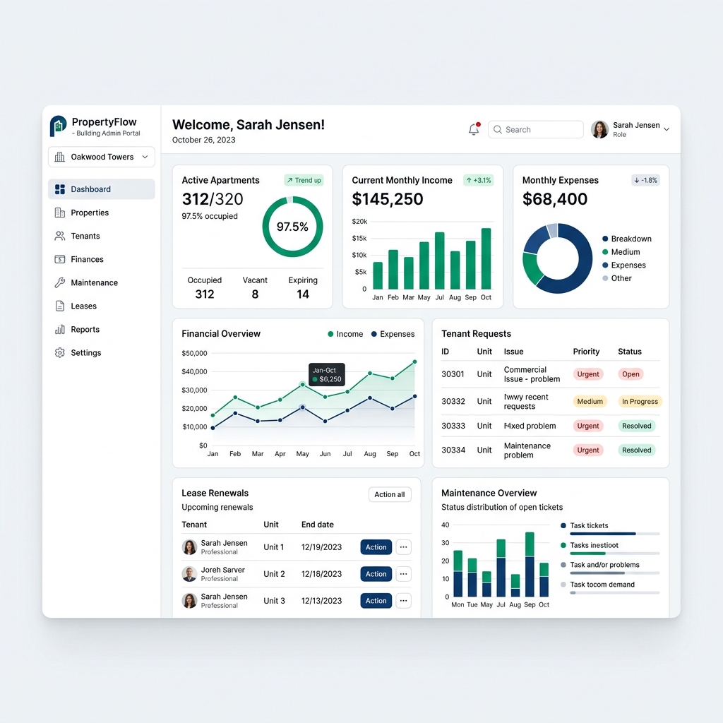 Panel de control (Dashboard) del sistema de administración de edificios EDI CPE